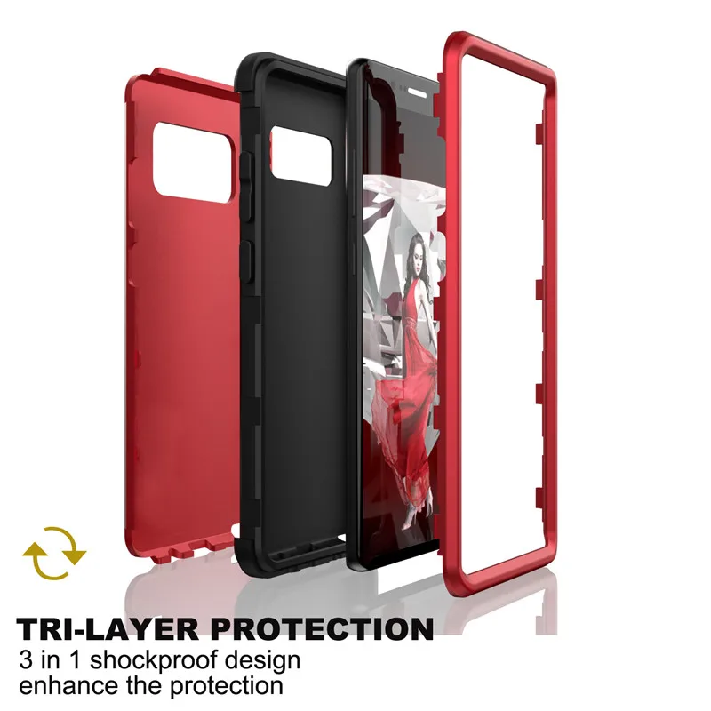 Samsung s9 Plus note8 Plain Color PU Soft Silicone Hard PC 360 Degree Shockproof Hybrid Armor 3-Layers Full-Body Protection Case |