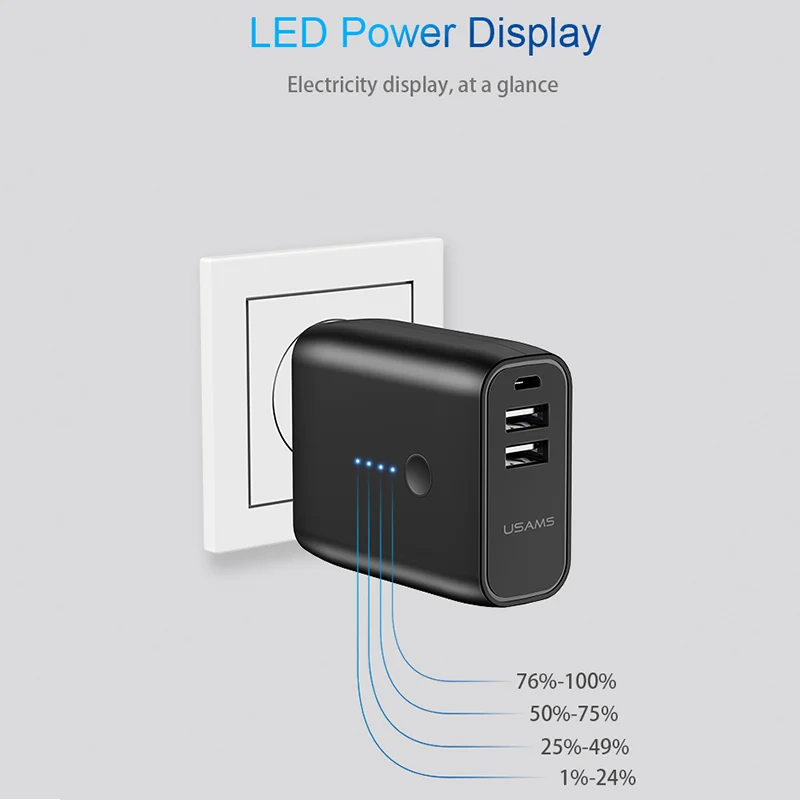 5000 mah Power Bank USB Charger USAMS full charge Auto Off PowerBank Universal 5000mah Dual External Battery plug | Мобильные