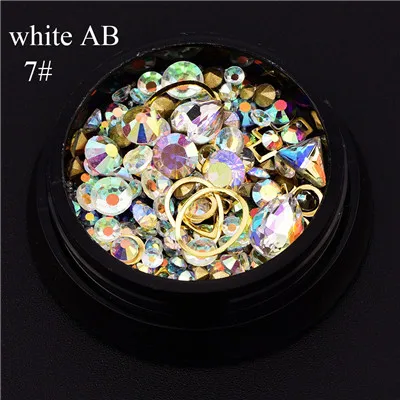 7-white AB 12 цветов, камень, сделай сам, дизайн ногтей, украшение в колесиках, неправильные бусины, Стразы для ногтей, разноцветные икры, бусины с плоским дном, шпильки для ногтей - Цвет: 7-white AB