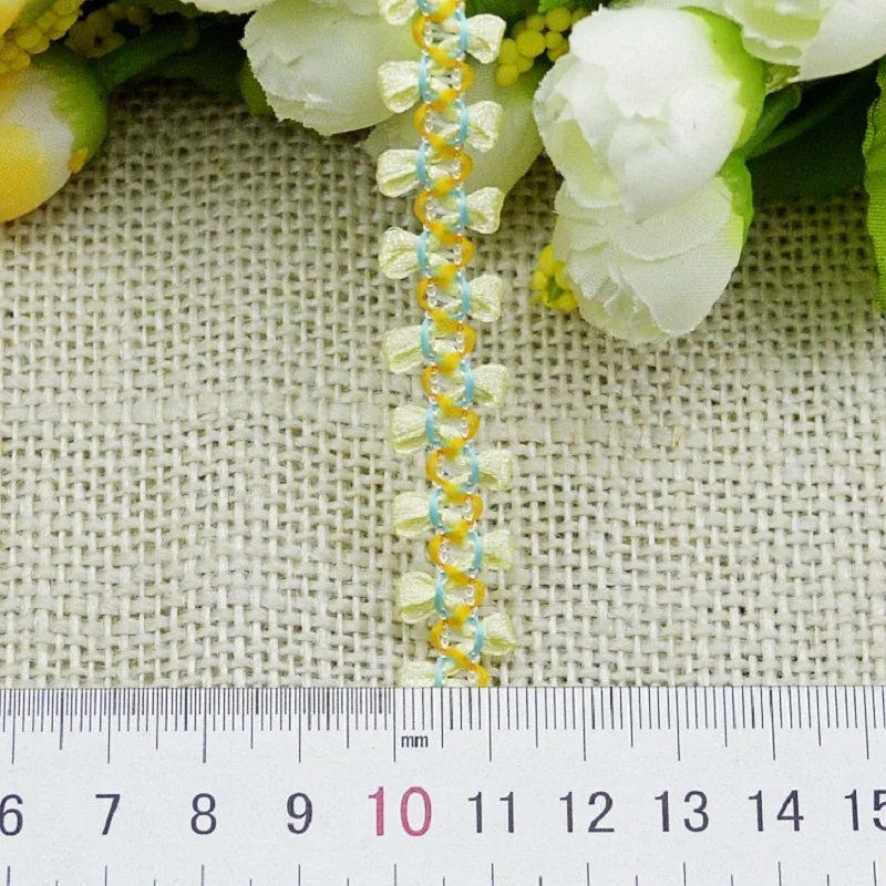 3 ярдов розовый/желтый вышитый бисером кружевной отделкой Лента кружевная лента