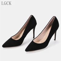 size 34 43 genuine leather women shoes pumps party wedding sexy fashion thin high heels kid suede slip on pointed toe quality