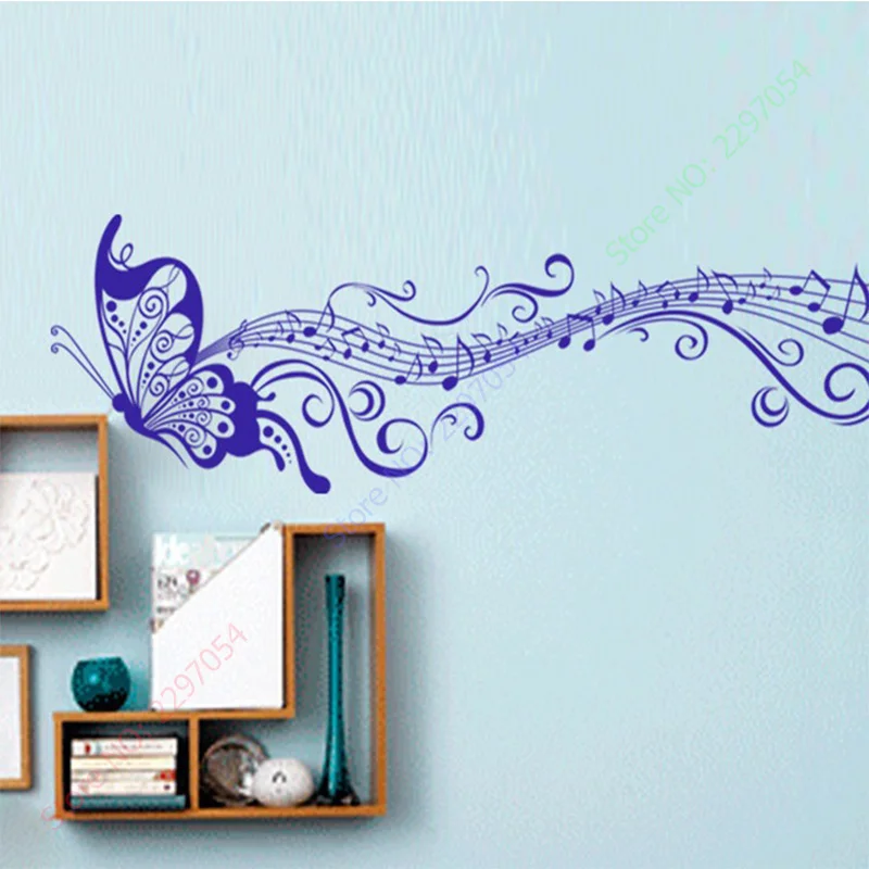 

Музыкальные настенные наклейки с большими бабочками, Съемные Виниловые 3D наклейки на стену для детской комнаты, украшения для дома