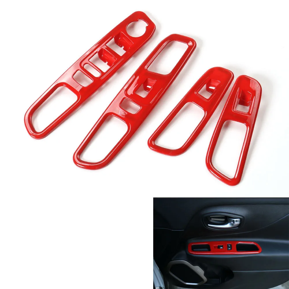

4 pcs/set ABS Car Inner Door Armrest Window Lift Button Cover Trim Frame Decoration fits for Jeep Renegade 2015 2016 Car Styling