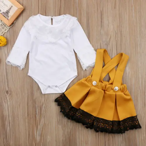 

Jumpsuit Bodysuit Tops Long Sleeve Party Bow Skirt Cotton Casual Outfits Clothing Set Kid Baby Girls Clothes Sets Lace