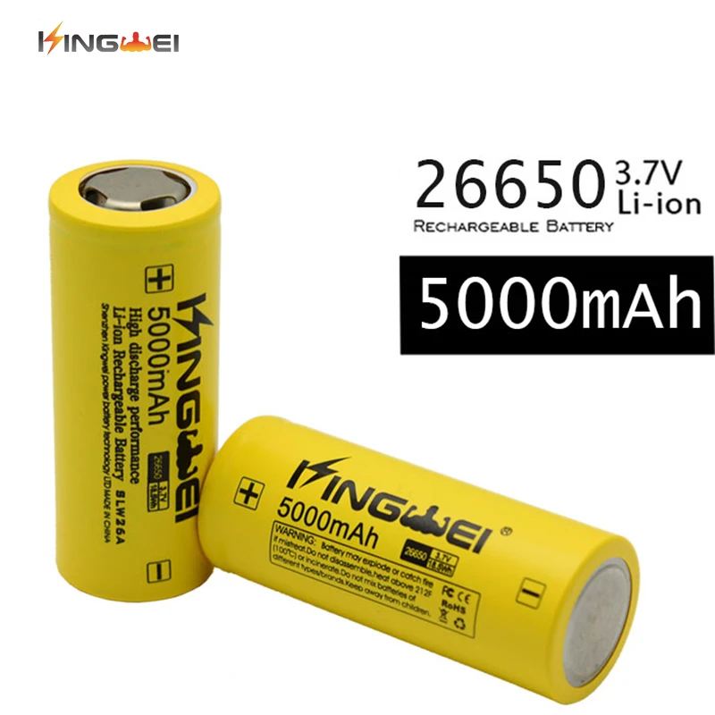 

4 Pcs KingWei 26650 Yellow 5000mAh Battery 3.7v Li-ion Rechargeable Batteries for Flashlight