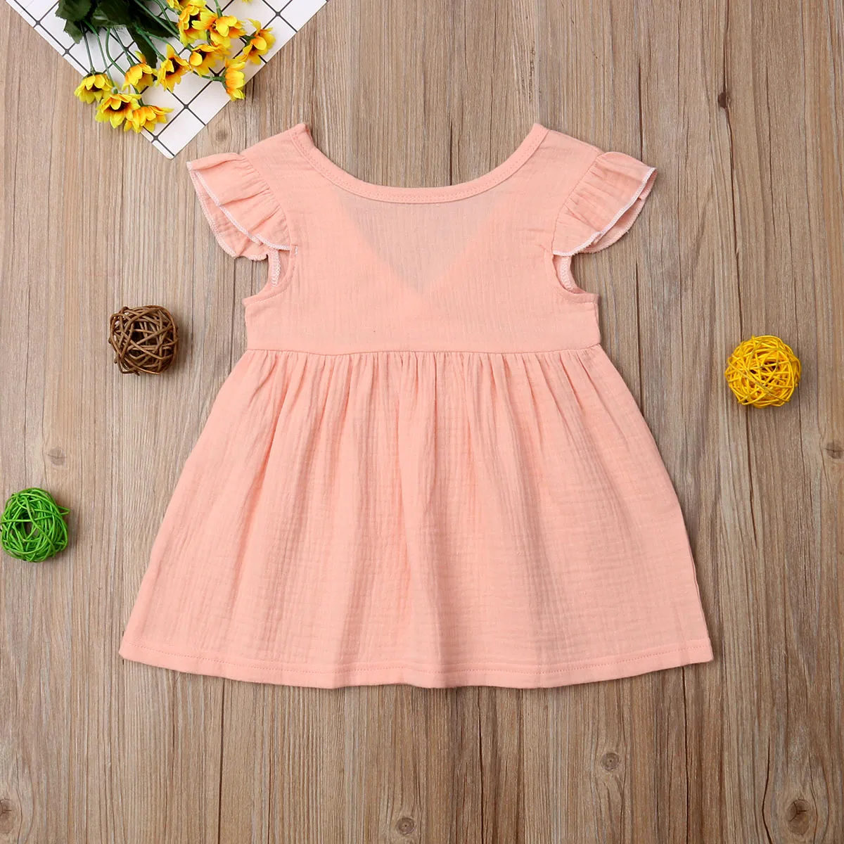 Summer Kids Baby Girl Dress Sleeveless Solid Color Ruffle High Waist Party Dresses Clothes | Детская одежда и обувь