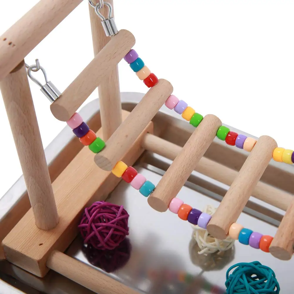 Birds Play Stand with Food Dishes Wood Playground Ladders Parrots Gym Training PerchTable for Small Parrot Parakeet Conure | Дом и сад