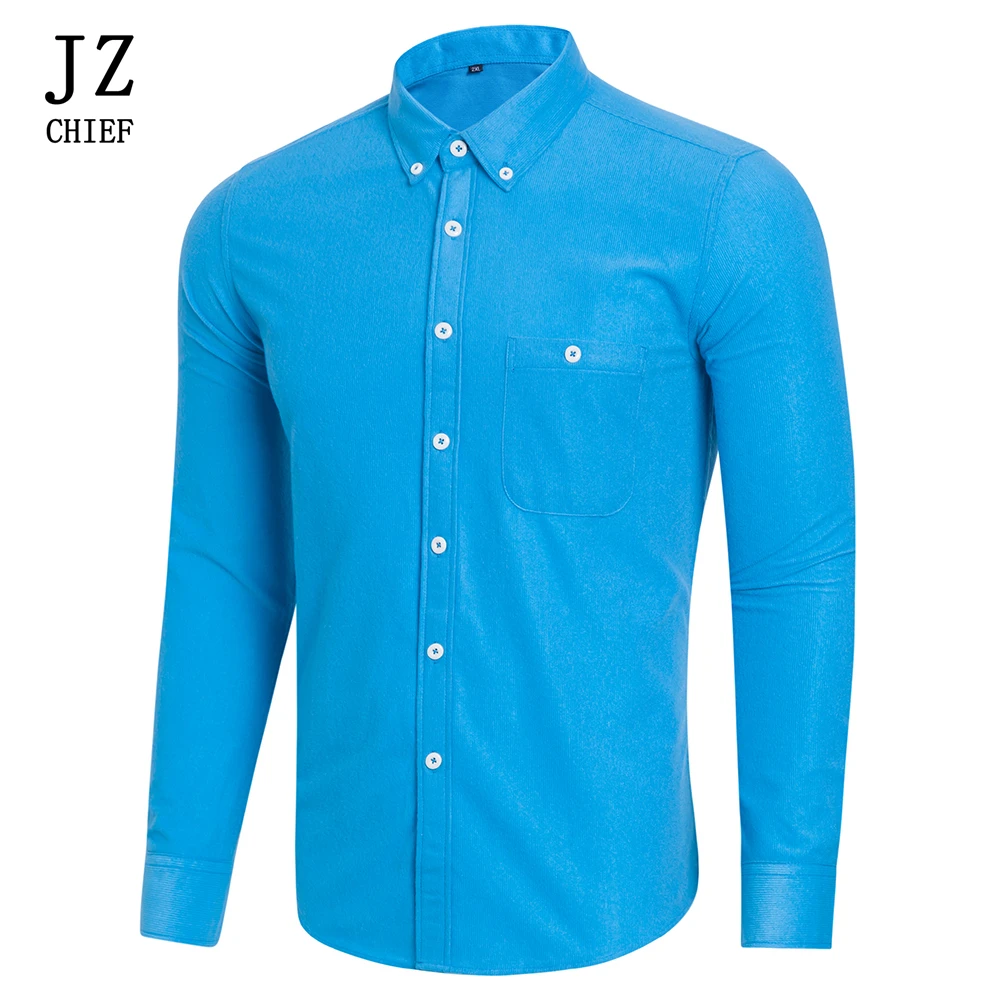 Мужская хлопковая рубашка с отложным воротником длинным рукавом | одежда