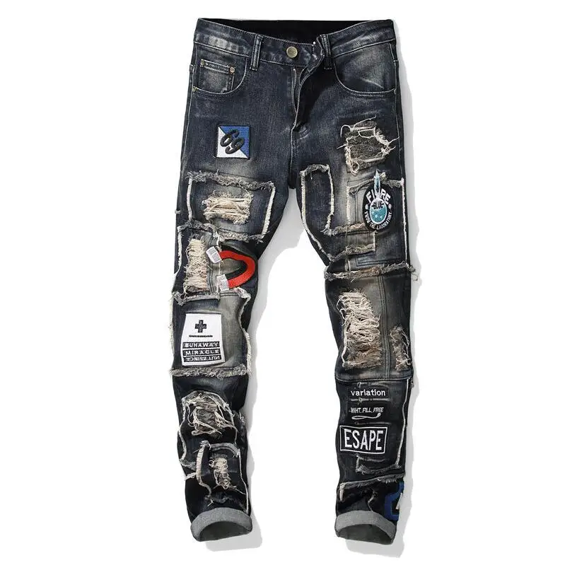 Мужские джинсы в стиле ретро оригинальный дизайн новый Европейский тренд штаны с