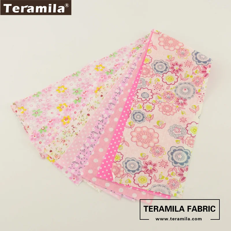 Teramila New Arrivals Colorful Design 7 PCS / Lot 9CMx50CM Sewing Material Cotton Jelly Rolls Strips Plain Fabric Patchwork - Цвет: 7PCS Pink 9CMx50CM