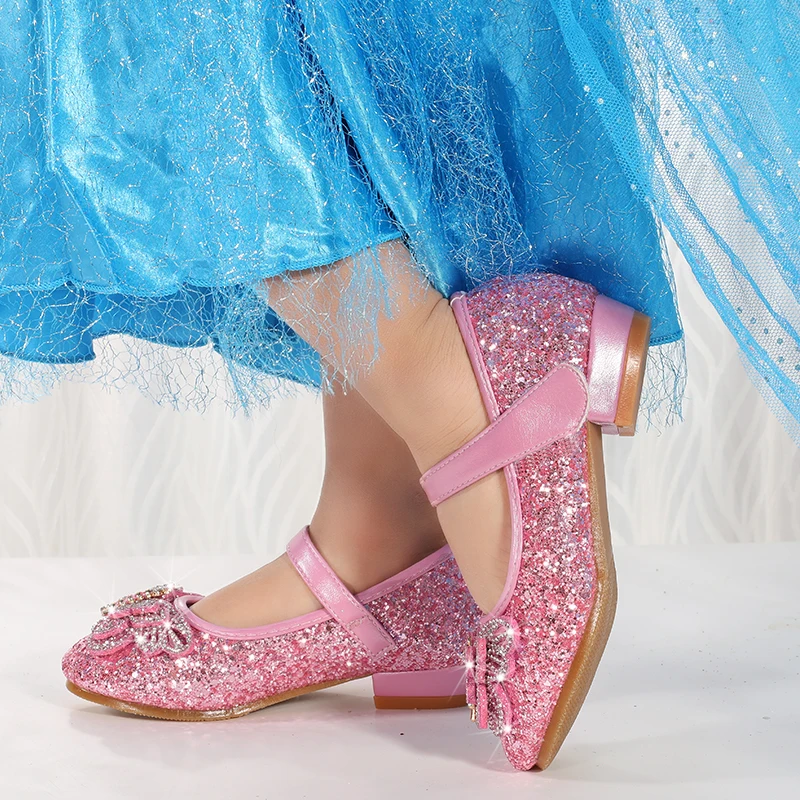 Детская Свадебная обувь для девочек на низком каблуке Обувь принцессы shoes605-80