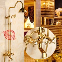 shower set brass brushed exposed bathtub shower faucets dual handle rainfall round shower head wall mounted bathroom accessories