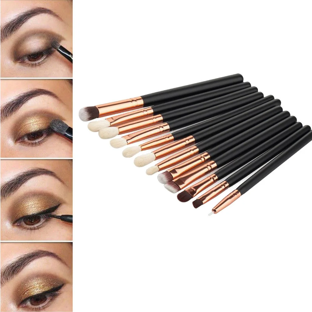 

12Pcs Professional Eyes Makeup Brushes Set Wood Handle Eyeshadow Eyebrow Eyeliner Blending Powder Smudge Brush 2 Colors