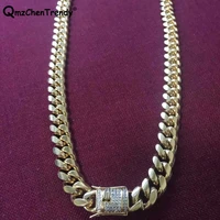 10mm 14mm men cuban miami chain link cz necklace stainless steel rhinestone lock clasp iced out hip hop gold male chain necklace