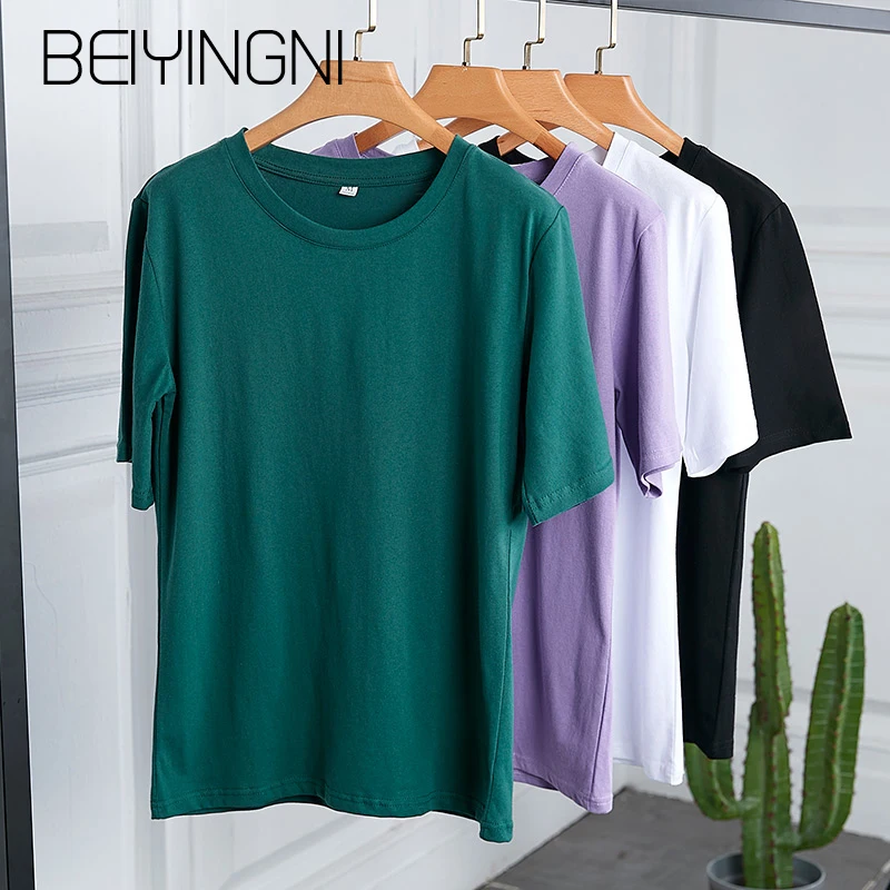 Beiyingni Summer Female T-shirt Harajuku Cotton 10Colors Short-sleeved 2019 Fashion Korean T Shirt Women Basic Casual Top Mujer | Женская
