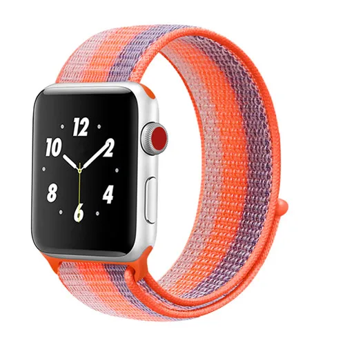 strip orange blue20 Ремешок для Apple Watch, ремешок для Apple Watch 5, 4, 44, мм, 42 мм, iwatch band 3, 2, 5, 42 мм, 38 мм, Спортивная петля, correa, нейлоновый ремешок для часов - Цвет ремешка: strip orange blue20