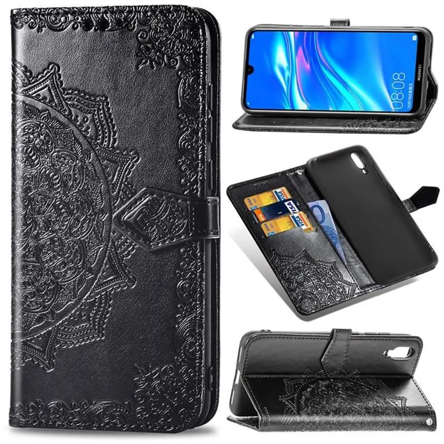 Черный Для huawei Y7 Pro чехол Y7Pro кожаный флип-чехол, Роскошный футляр Capa Обложка для книги слот для карт huawei Enjoy 9 Enjoy9 - Цвет: Черный