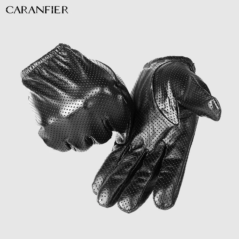 CARANFIER, перчатки из натуральной кожи, мужские зимние перчатки из овчины с сенсорным экраном, мужские перчатки из дышащей сетки для вождения автомобиля, короткие тонкие мужские перчатки