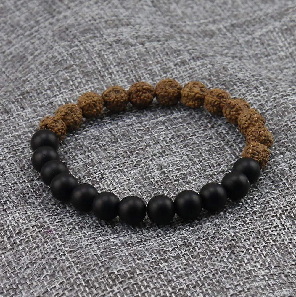 Матовые Ониксовые бусины натуральные браслеты Rudraksha унисекс тибетский