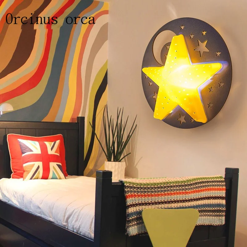 Креативная мультяшная Звезда Луна настенная лампа детская комната мальчики и