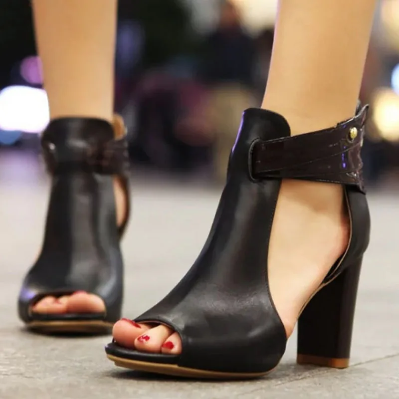 Women Sandals Fashion High Heels Summer Peep Toe Zip Shoes Leather Gladiator Party Wedding Drop Ship | Обувь