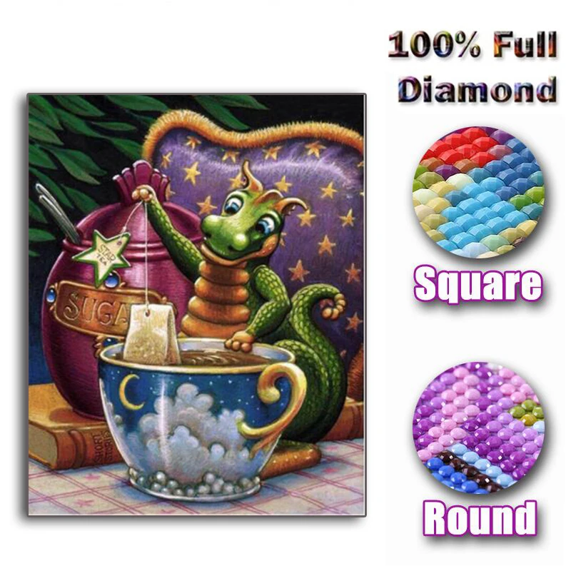 

Square Diamond painting Cartoon dragon round Diamond Painting 5D Diamond Embroidery Cross Stitch wall Decoration mocaic craft