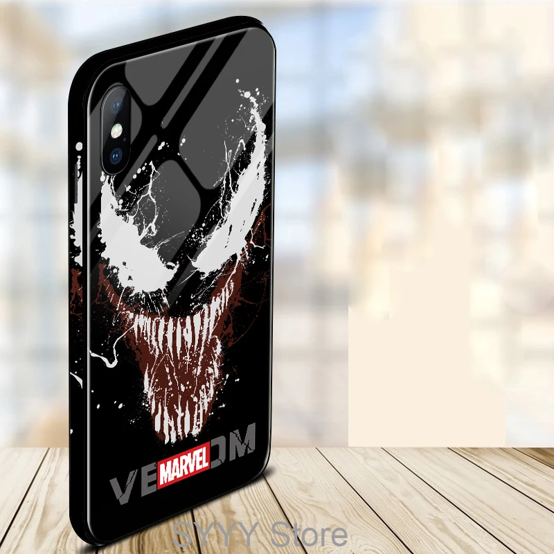 Tempered glass phone case for iPhone XR X XS Max 6 7 8 Plus Colored edge Marvel Angry Embossed Captain America Iron Man Heroes |