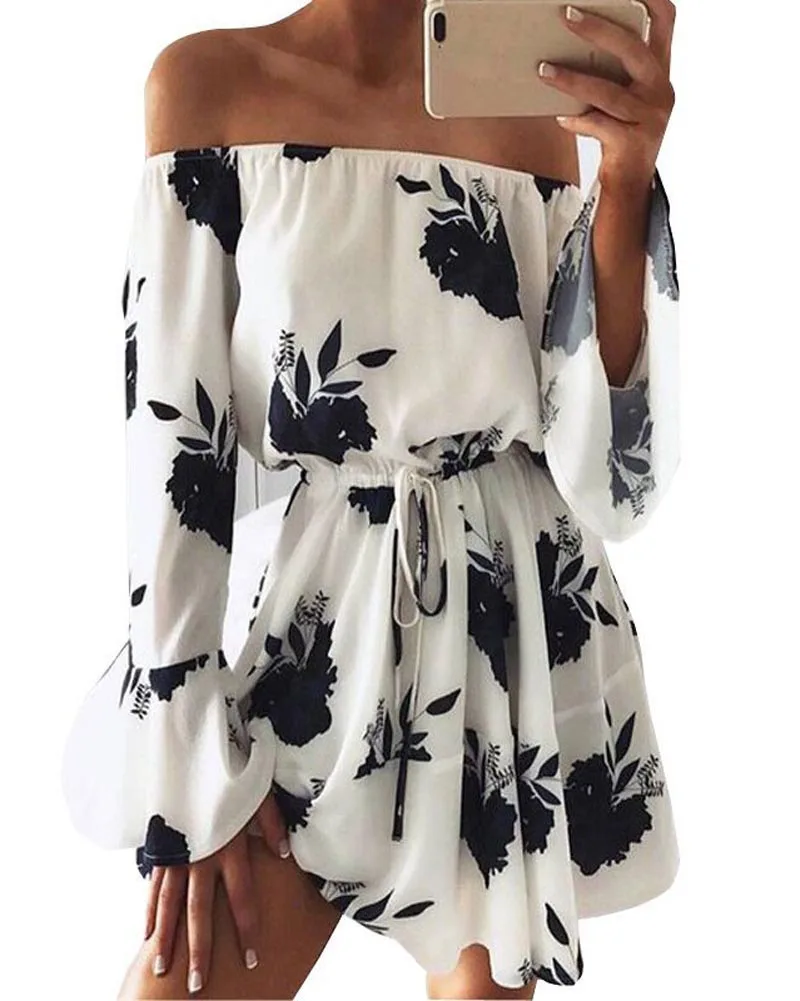 Женское мини-платье Hitmebox модное с открытыми плечами рукавами-фонариками и