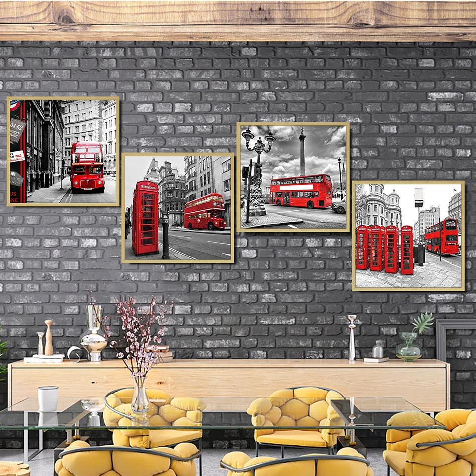 Nordic street view phone booth family living room bedroom decoration print poster picture painting wall art canvas | Дом и сад