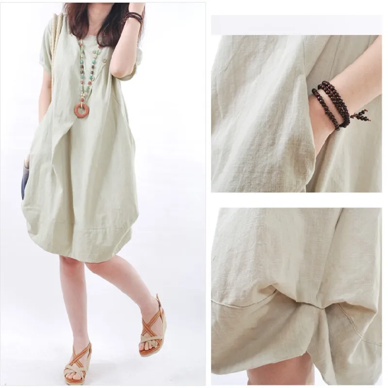 

Maternity Clothes Dresses Solid Knee-Length Linen Casual Clothing For Pregnant Women Dress Pregnancy Clothing Plus Size C0156