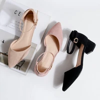 women pumps word buckle hollow suede single shoes thick with pointed toe high heels women shoes