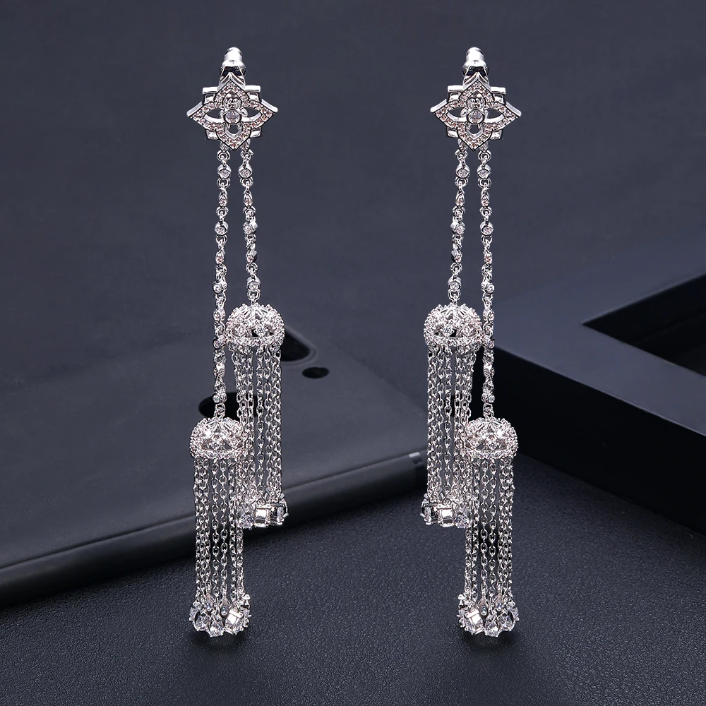 Janekellyfashion роскошные длинные висячие серьги с кисточками для женщин Свадебные