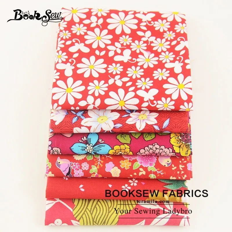 Booksew 100% хлопчатобумажная Поплиновая ткань серия цветов дизайн 6 шт./лот красная