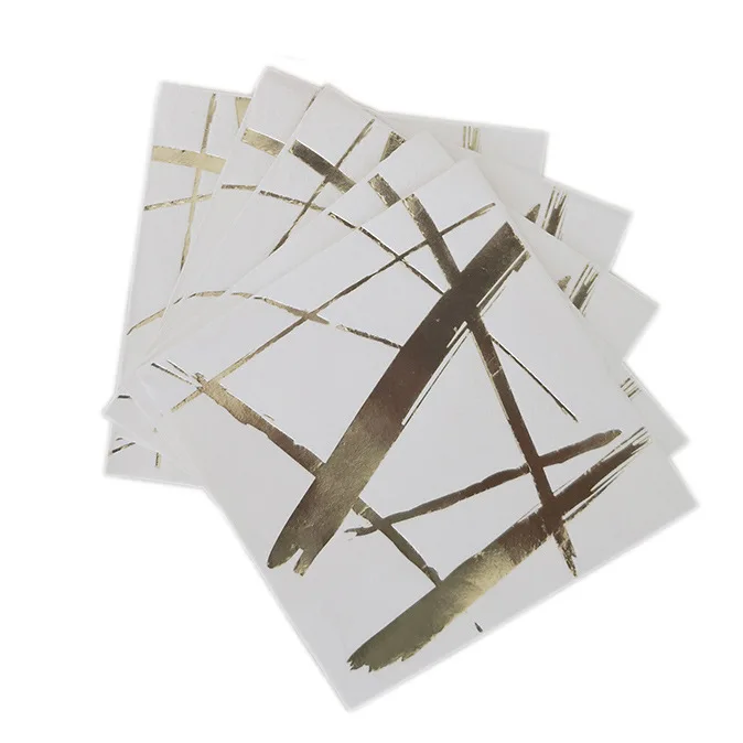 white Napkin 16pcs Полосы из золотистой фольги точка одноразовые столовые приборы бумажные тарелки для вечеринки чашки, ребенок, душ бумага для питья соломинки свадебные принадлежности - Цвет: white Napkin 16pcs