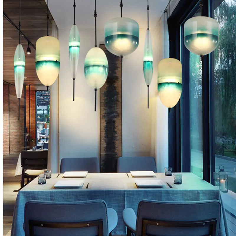 

Glass Window Art Pendant Lights Flow Lake Blue Gradual Bedroom Bar Restaurant Lights lamparas de techo colgante moderna