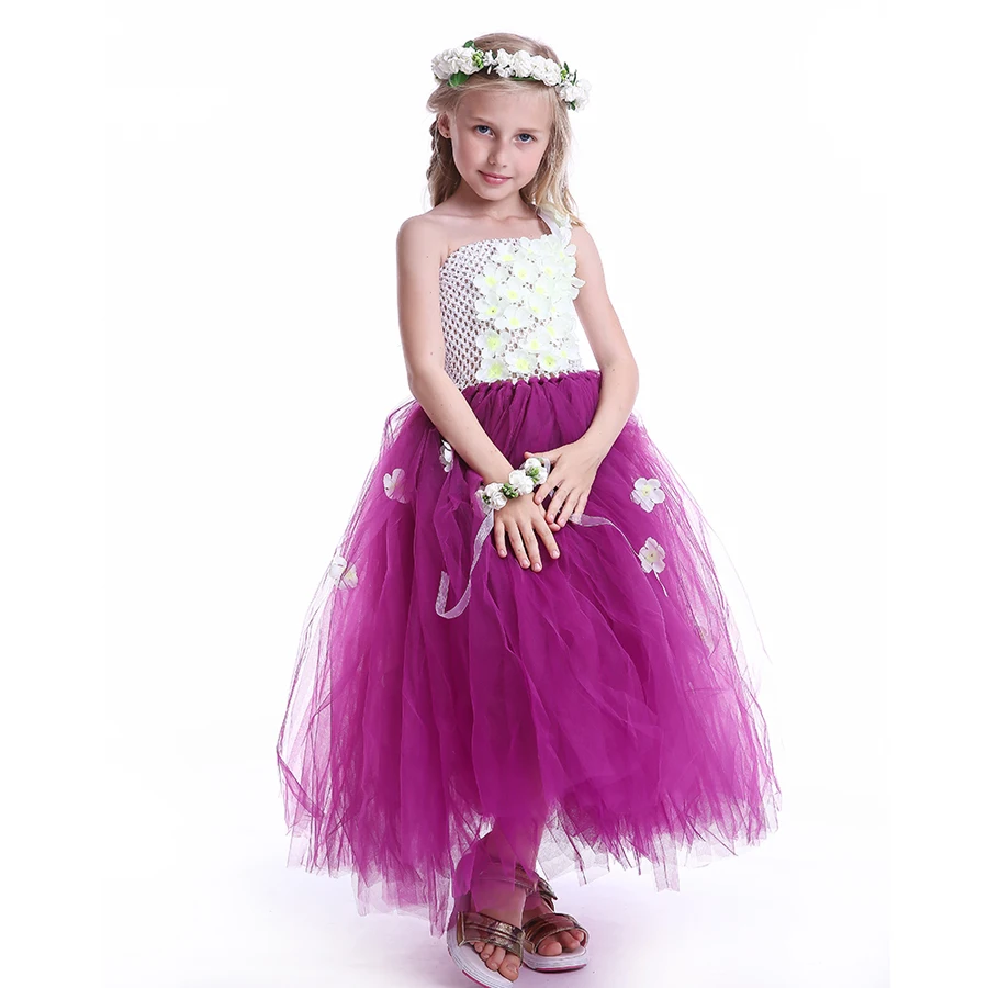 

Floral Princess Girl TUTU Dress Queen Party Gown Bridesmaid Dresses Wedding Carnival Costume For Girls Halloween New Year cloth