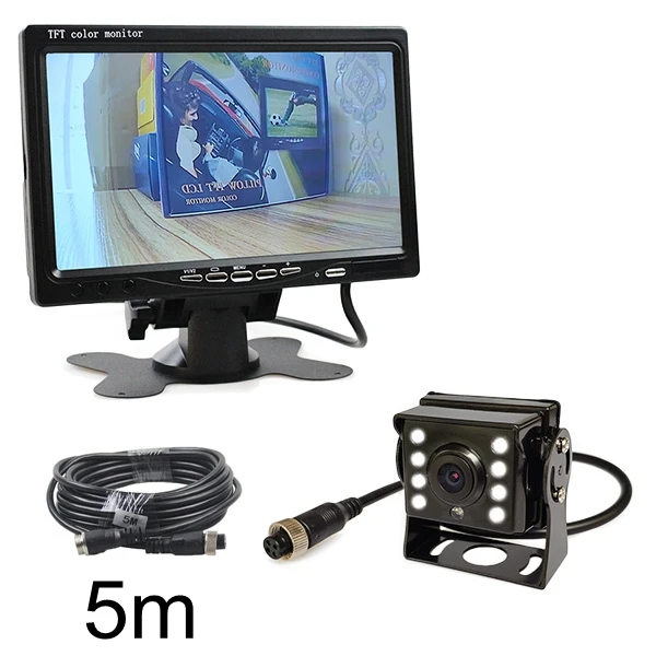 5m DIYSECUR DC 12 V-24 V " автомобиля заднего хода монитор+ 4pin светодиодный Цвет Ночное ВИДЕНИЕ CCD камера заднего вида резервного копирования Камера для автобус - Color Name: 5m