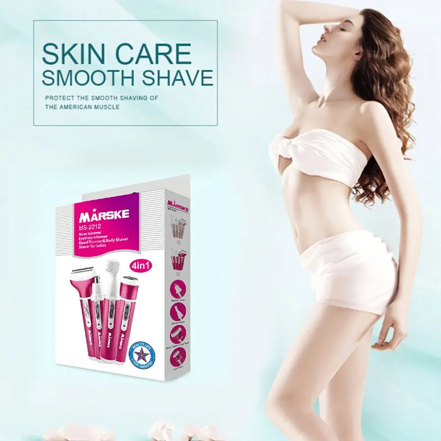MARSKE New design 4 in 1 Lady Epilator Facial &amp Body Bikini Underarm Hair Remover Trimmer Shaver Razor nose eyebrow trimmer De |
