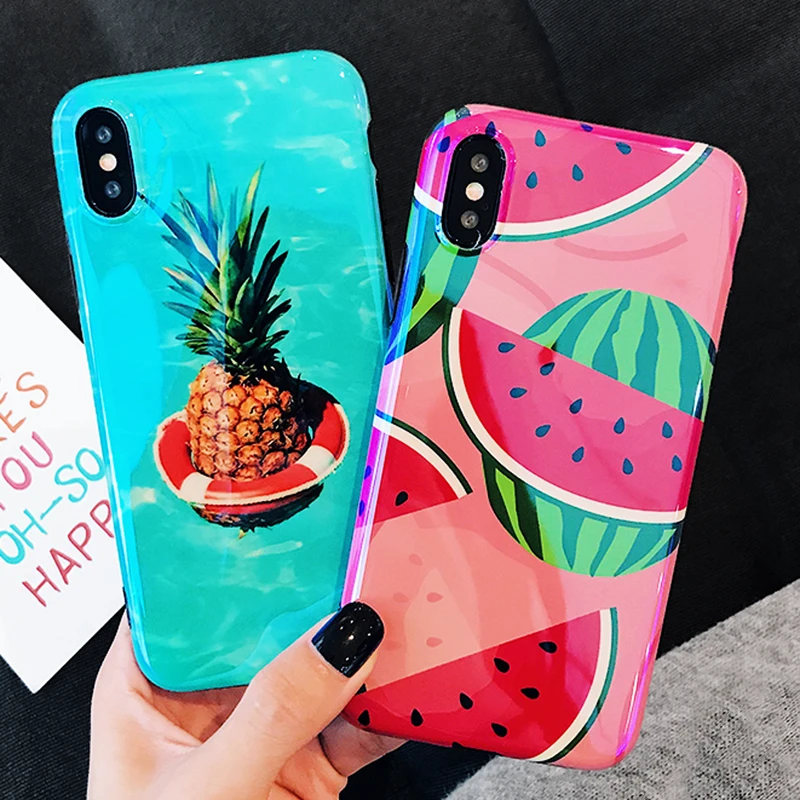 Летние чехлы для телефонов с фруктами iphone X милым рисунком ананас арбуз чехол 6 S 7 8