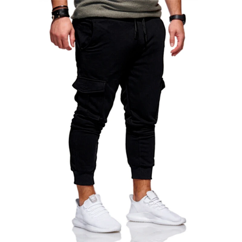 New Men Casual Cargo Pants Sweatpant High Waist Pockets Slim Fit Long Gym Trousers Running Joggers Tracksuit Male Pant |