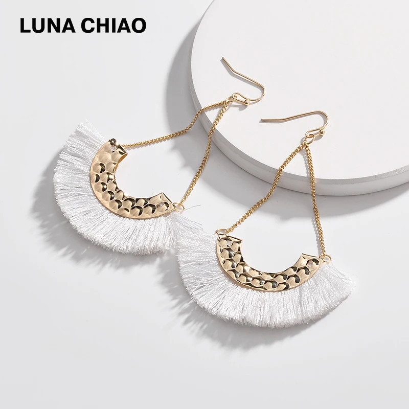 LUNA CHIAO модные кованые металлические веерные формы шелковая бахрома висячие