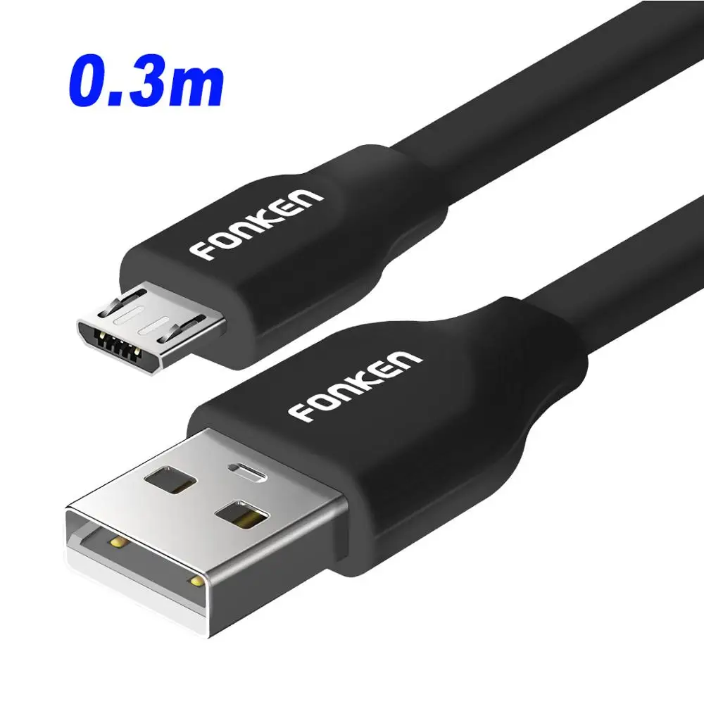 FONKEN Micro USB кабель Быстрая зарядка для телефона кабель Лапша Android телефон power bank 30 см 1 м зарядный Micro шнур - Цвет: 30cm Black Cable