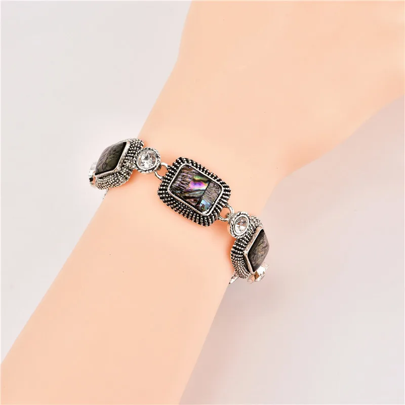 Oblong Shell Crystal Bracelet For Women Vintage Antique Silver Plated Flower Fashion Jewelry TB318 | Украшения и аксессуары