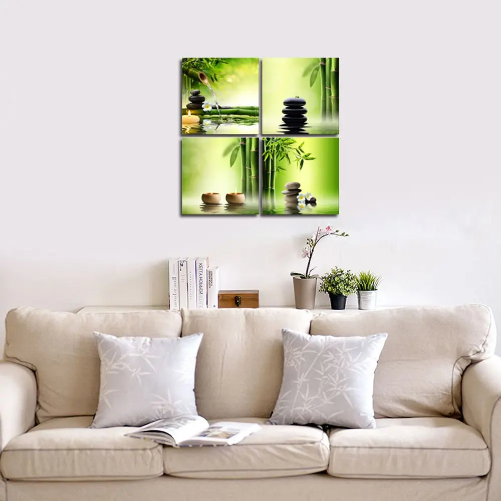 Современные 4 панели растягиваются и в рамке Zen Giclee холст печать идеальный бамбук