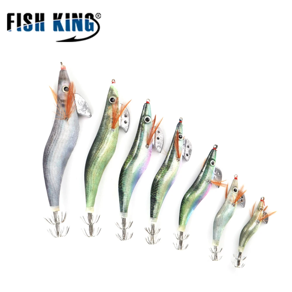 

FISH KING 1.5/2.5/3.0/3.5/4.0/4.5 Luminous Squid Jigs Shrimp Fishing Hard Artificial Bait 14-32g Squid Hook Rig Sea Fishing Lure