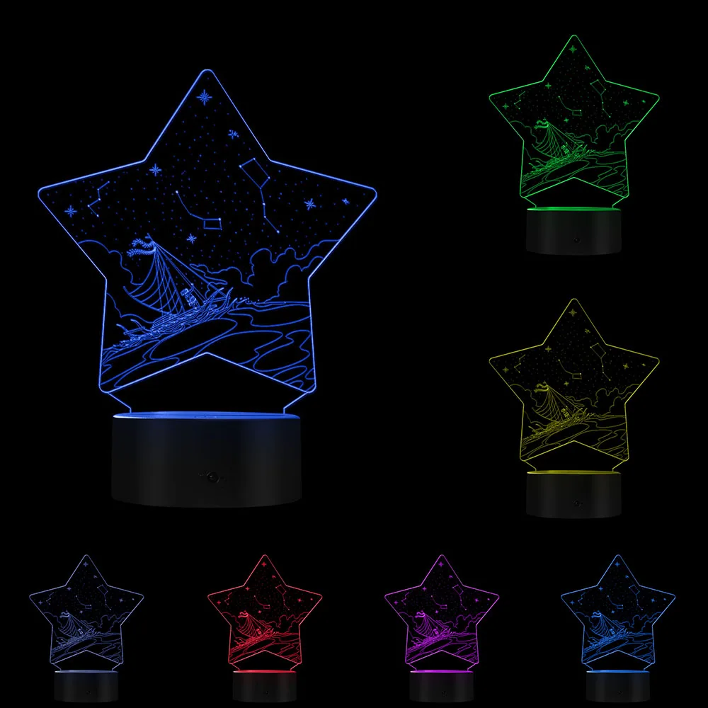 Plastic Base Настольная лампа USB с ночным морским черепахом, 3D Оптическая иллюзия, звездное небо, вечернее, с видом на море, из плексигласа, пятиконечная звезда, светодиодный светильник - Цвет: Plastic Base