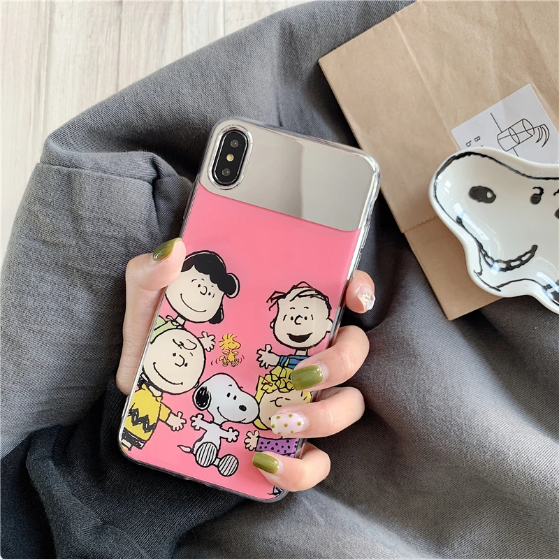 WTSZKL мультфильм милый розовый красный Snoopy зеркало с узором Телефон чехол для iPhone 6