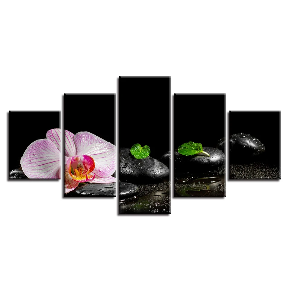 Embelish 5 Pieces Modern Home Decor Wall Art Posters For Living Room Orchid And Stones Spa HD Canvas Painting Pictures | Дом и сад