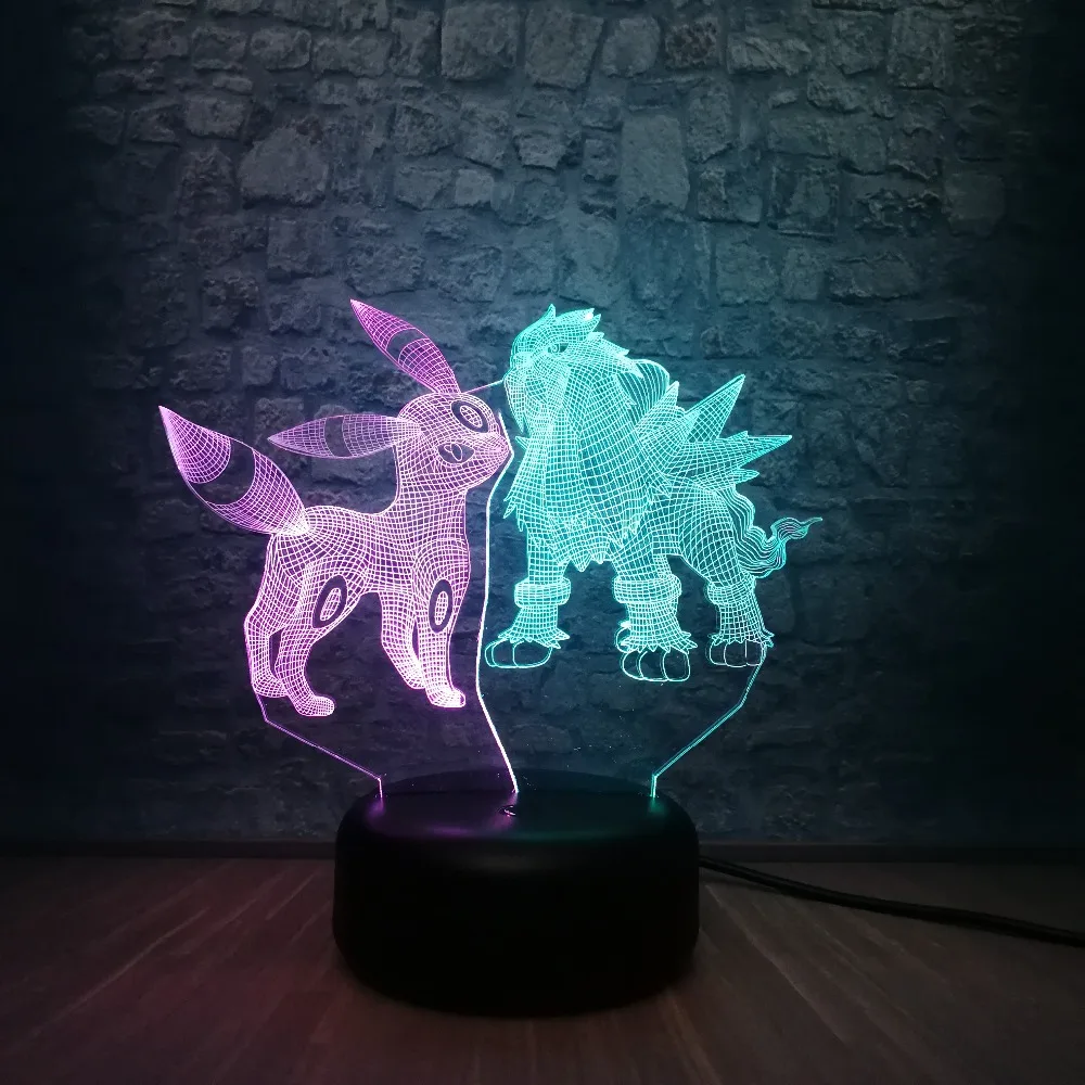 Мультяшный Покемон Umbreon $ Entei фигурки 3D смешанный светодиодный светильник RGB Blub 7