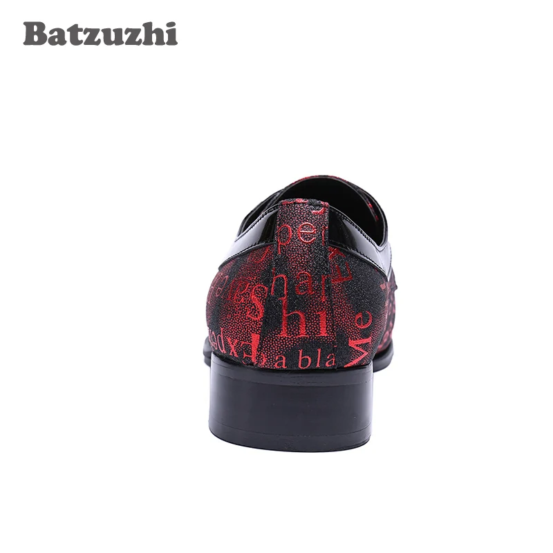 Batzuzhi 2018 новые мужские туфли ручной работы красные из натуральной кожи деловые